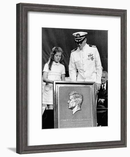 Caroline Kennedy and Capt Earl Yates, Commander of Aircraft Carrier, USS John F Kennedy-null-Framed Photo