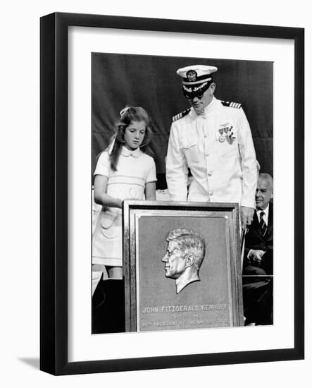 Caroline Kennedy and Capt Earl Yates, Commander of Aircraft Carrier, USS John F Kennedy-null-Framed Photo