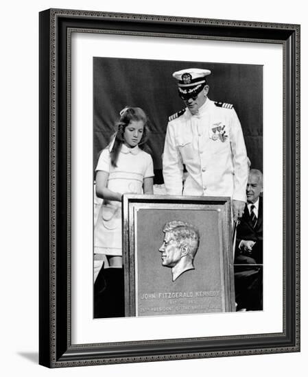 Caroline Kennedy and Capt Earl Yates, Commander of Aircraft Carrier, USS John F Kennedy-null-Framed Photo