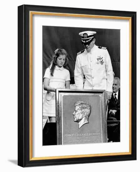 Caroline Kennedy and Capt Earl Yates, Commander of Aircraft Carrier, USS John F Kennedy-null-Framed Photo