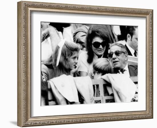 Caroline Kennedy, John F. Kennedy Jr., Jacqueline and Aristotle Onassis Watch World Series, 1969-null-Framed Photo