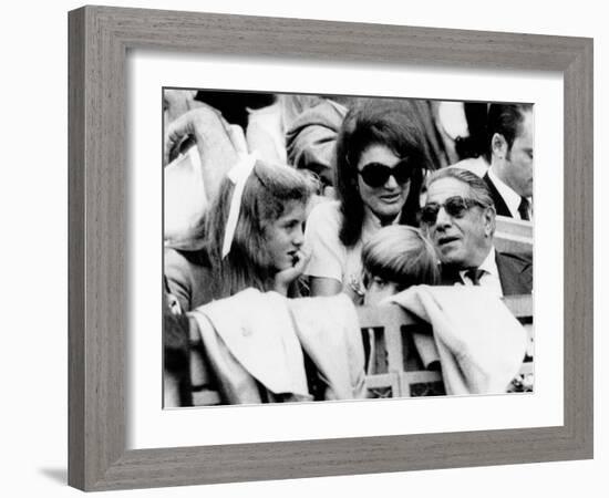 Caroline Kennedy, John F. Kennedy Jr., Jacqueline and Aristotle Onassis Watch World Series, 1969-null-Framed Photo