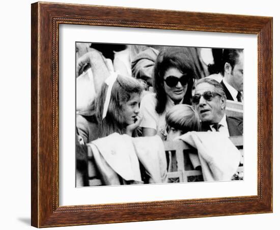 Caroline Kennedy, John F. Kennedy Jr., Jacqueline and Aristotle Onassis Watch World Series, 1969-null-Framed Photo