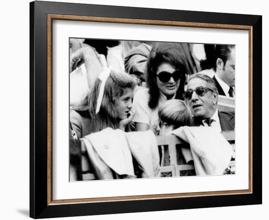 Caroline Kennedy, John F. Kennedy Jr., Jacqueline and Aristotle Onassis Watch World Series, 1969-null-Framed Photo