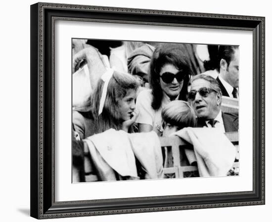 Caroline Kennedy, John F. Kennedy Jr., Jacqueline and Aristotle Onassis Watch World Series, 1969-null-Framed Photo