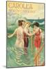 Carolla, North Carolina - Beach Scene with Three Ladies in Swim Attire in Water-Lantern Press-Mounted Art Print