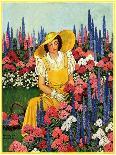 "Cutting Flowers from Her Garden,"August 1, 1933-Carolyn Haywood-Framed Premier Image Canvas