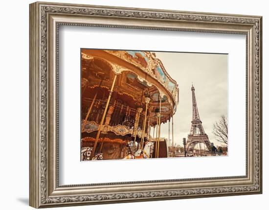 Carousel & Eiffel Tower-Sunset-null-Framed Art Print