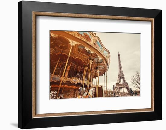 Carousel & Eiffel Tower-Sunset-null-Framed Art Print