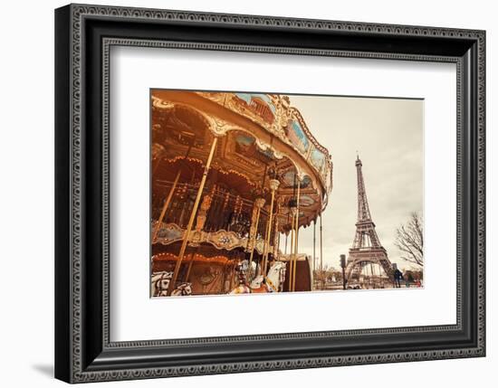 Carousel & Eiffel Tower-Sunset-null-Framed Art Print