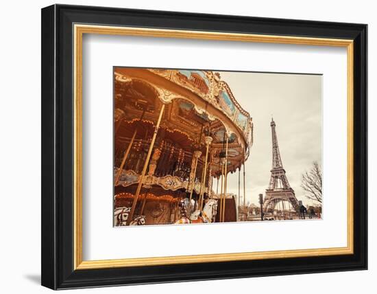 Carousel & Eiffel Tower-Sunset-null-Framed Art Print