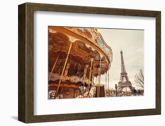 Carousel & Eiffel Tower-Sunset-null-Framed Art Print