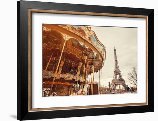 Carousel & Eiffel Tower-Sunset-null-Framed Art Print