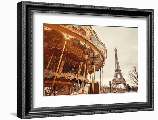 Carousel & Eiffel Tower-Sunset-null-Framed Art Print