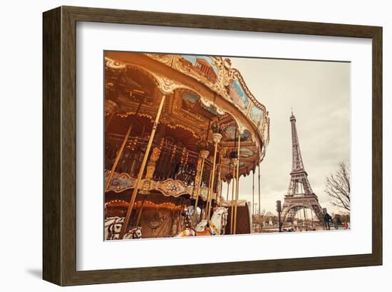 Carousel & Eiffel Tower-Sunset-null-Framed Art Print