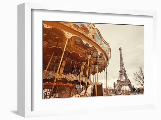 Carousel & Eiffel Tower-Sunset-null-Framed Art Print