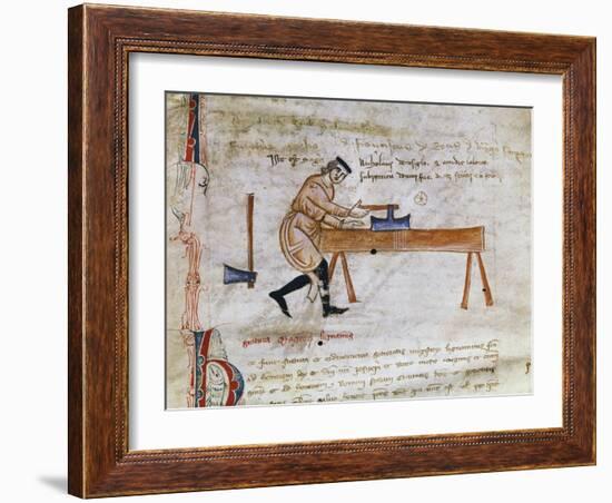 Carpenter at Work with Axe-null-Framed Premium Giclee Print