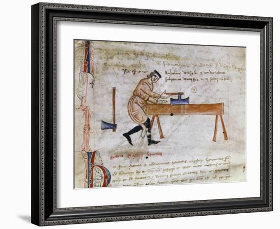 Carpenter at Work with Axe-null-Framed Giclee Print