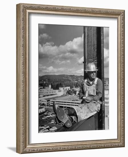 Carpenter Chuck Haines Relaxing on Sixth Story I Beam, Lunching on a Ham and Cheese Sandwich-Alfred Eisenstaedt-Framed Photographic Print