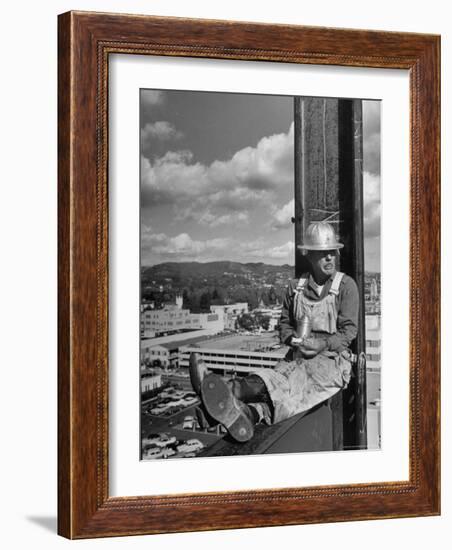 Carpenter Chuck Haines Relaxing on Sixth Story I Beam, Lunching on a Ham and Cheese Sandwich-Alfred Eisenstaedt-Framed Photographic Print
