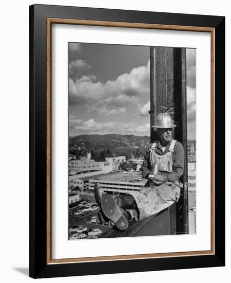 Carpenter Chuck Haines Relaxing on Sixth Story I Beam, Lunching on a Ham and Cheese Sandwich-Alfred Eisenstaedt-Framed Photographic Print