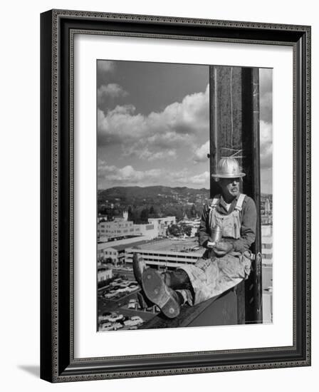 Carpenter Chuck Haines Relaxing on Sixth Story I Beam, Lunching on a Ham and Cheese Sandwich-Alfred Eisenstaedt-Framed Photographic Print