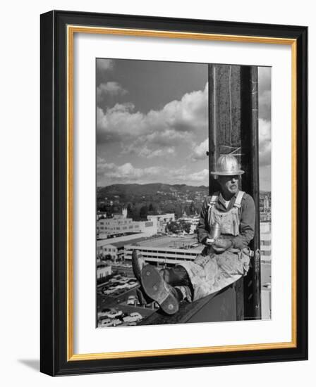 Carpenter Chuck Haines Relaxing on Sixth Story I Beam, Lunching on a Ham and Cheese Sandwich-Alfred Eisenstaedt-Framed Photographic Print