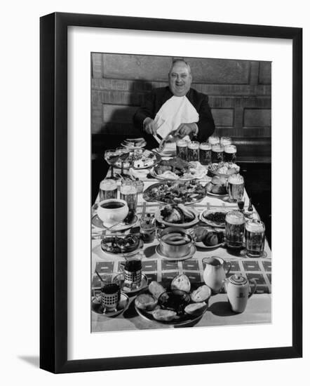 Carpenter George Boehler Eating Each of His Six Meals a Day-Frank Scherschel-Framed Photographic Print