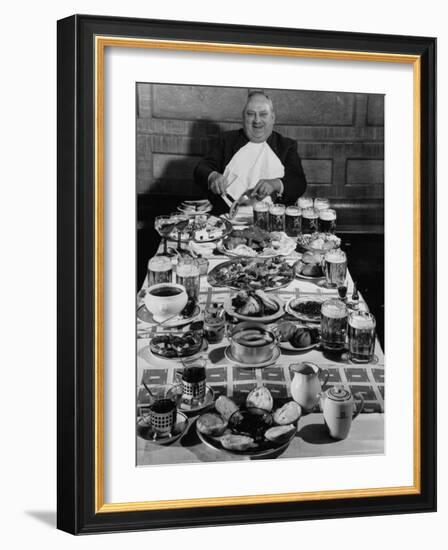 Carpenter George Boehler Eating Each of His Six Meals a Day-Frank Scherschel-Framed Photographic Print