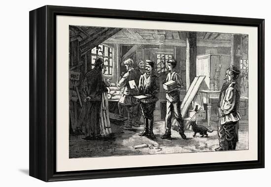 Carpenters Shop, 1890-null-Framed Premier Image Canvas