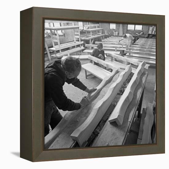 Carpenters Working on Church Pews at a Small Carpentry Workshop, South Yorkshire, 1969-Michael Walters-Framed Premier Image Canvas