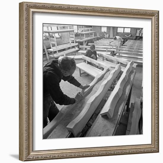 Carpenters Working on Church Pews at a Small Carpentry Workshop, South Yorkshire, 1969-Michael Walters-Framed Photographic Print