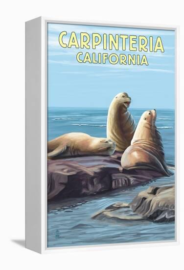 Carpinteria, California - Sea Lions-Lantern Press-Framed Stretched Canvas