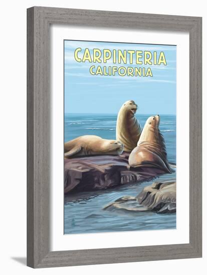 Carpinteria, California - Sea Lions-Lantern Press-Framed Art Print