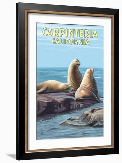 Carpinteria, California - Sea Lions-Lantern Press-Framed Art Print