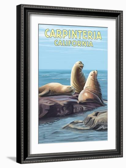 Carpinteria, California - Sea Lions-Lantern Press-Framed Art Print