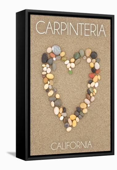 Carpinteria, California - Stone Heart on Sand-Lantern Press-Framed Stretched Canvas