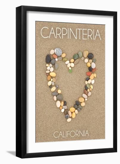 Carpinteria, California - Stone Heart on Sand-Lantern Press-Framed Art Print