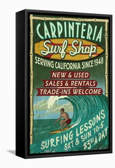 Carpinteria, California - Surf Shop Vintage Sign-Lantern Press-Framed Stretched Canvas
