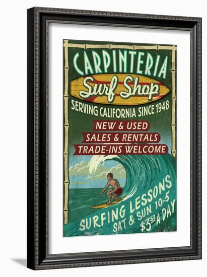 Carpinteria, California - Surf Shop Vintage Sign-Lantern Press-Framed Art Print