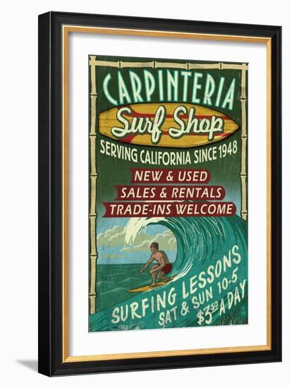 Carpinteria, California - Surf Shop Vintage Sign-Lantern Press-Framed Art Print