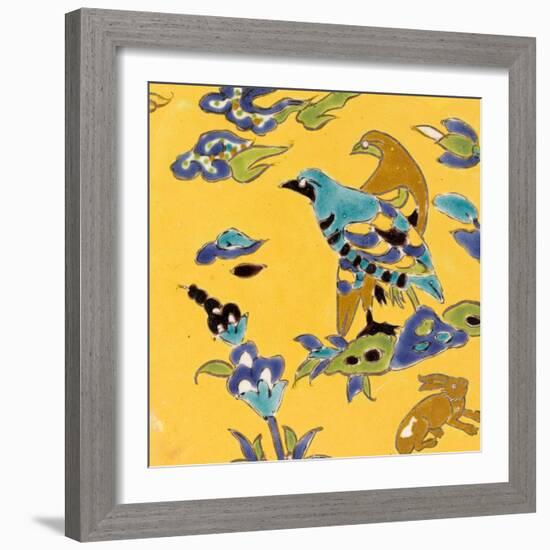 Carreau de revêtement aux deux oiseaux et au lièvre-null-Framed Giclee Print