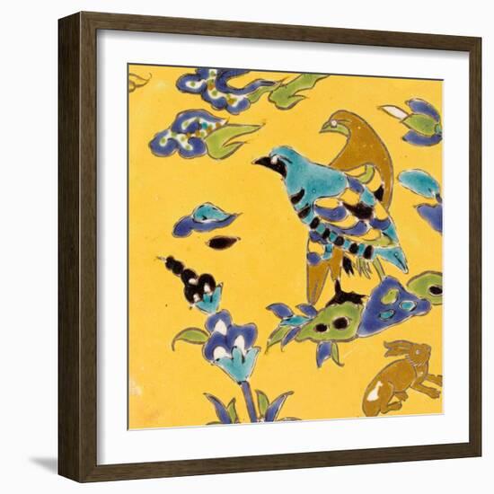 Carreau de revêtement aux deux oiseaux et au lièvre-null-Framed Giclee Print