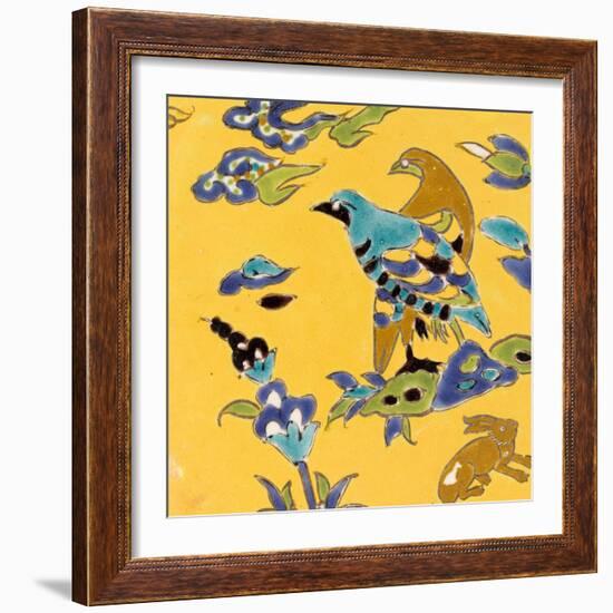 Carreau de revêtement aux deux oiseaux et au lièvre-null-Framed Giclee Print