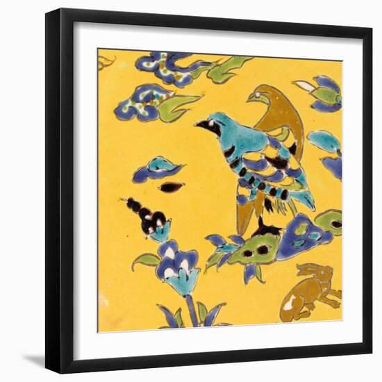 Carreau de revêtement aux deux oiseaux et au lièvre-null-Framed Giclee Print