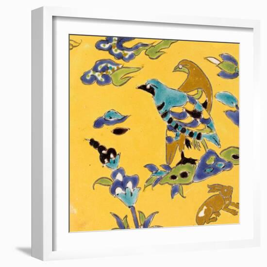 Carreau de revêtement aux deux oiseaux et au lièvre-null-Framed Giclee Print