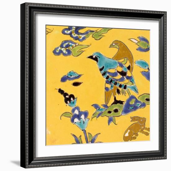 Carreau de revêtement aux deux oiseaux et au lièvre-null-Framed Giclee Print