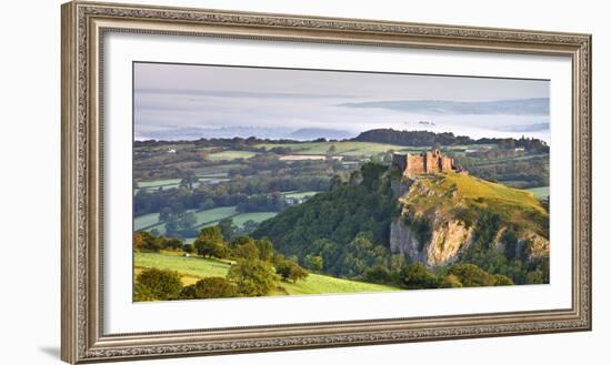 Carreg Cennen Castle at dawn on a misty summer morning, Brecon Beacons National Park, Carmarthenshi-Adam Burton-Framed Photographic Print