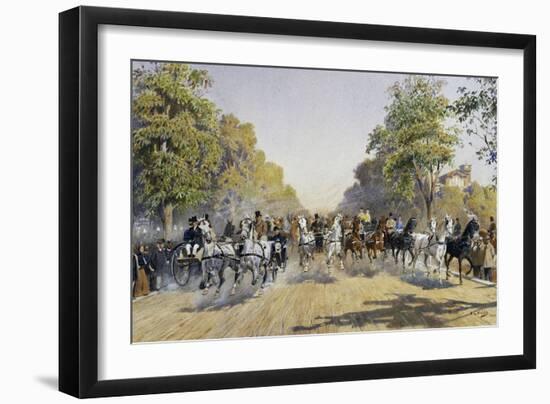 Carriage Race in Prater in Vienna, Watercolour, Austria, 19th Century-null-Framed Giclee Print