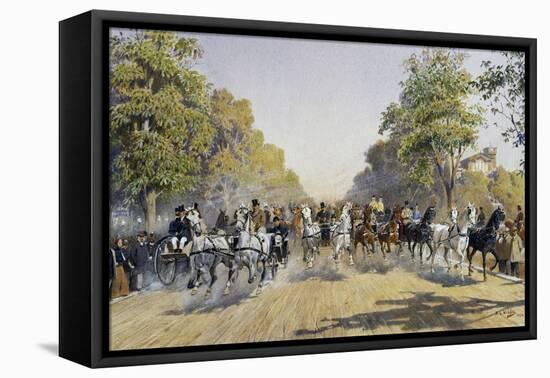 Carriage Race in Prater in Vienna, Watercolour, Austria, 19th Century-null-Framed Premier Image Canvas